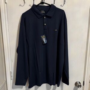 National Geographic Men's XL Long Sleeve Polo Navy Blue SPF 30 Quick Drying Knit